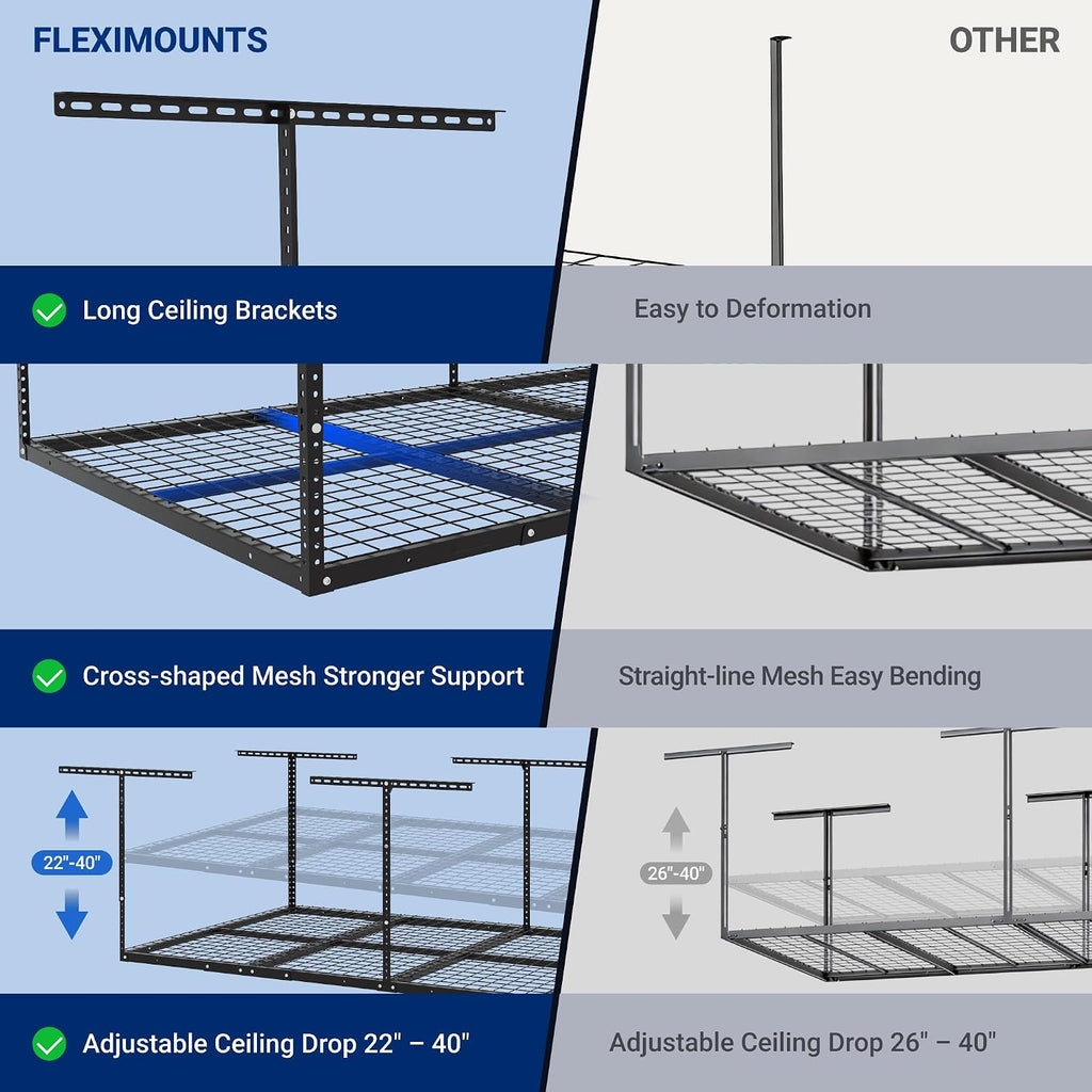 fleximounts 4x8 overhead garage ceiling storage rack adjustable on a desk or shelf