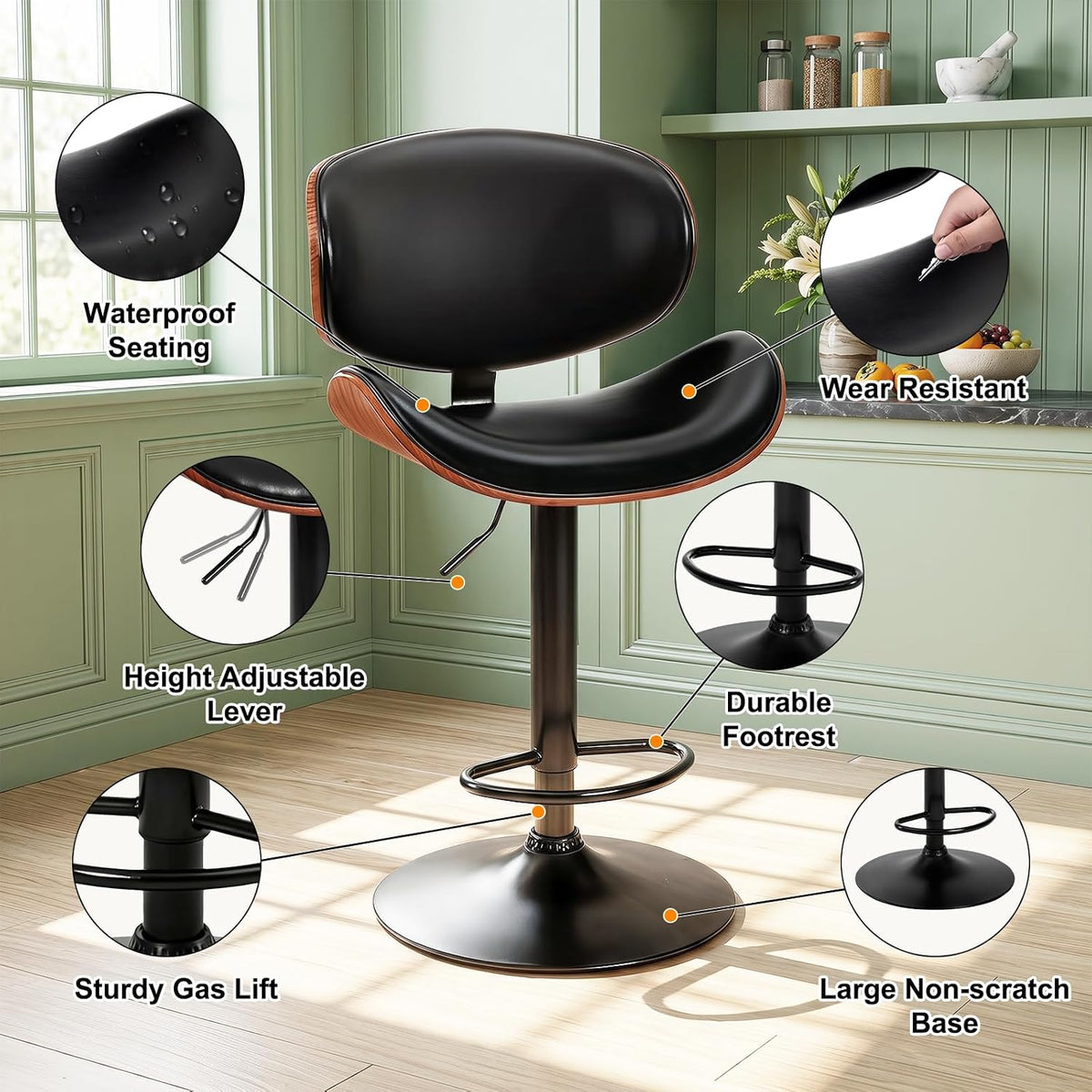 DUMOS Swivel Bar Stools Set of 4, Adjustable Counter Height Bar Chairs