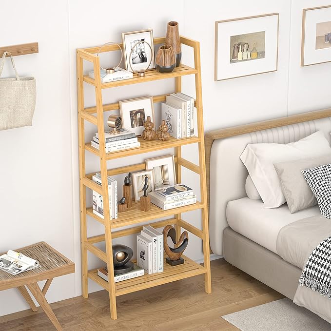 Homykic Bamboo Bookshelf 4-Tier Ladder Shelf, 49.2” Freestanding Open Bookcase - Image 4