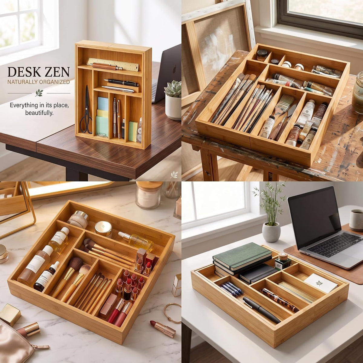 Bamboo Expandable Silverware Drawer Organizer, Utensil Tray