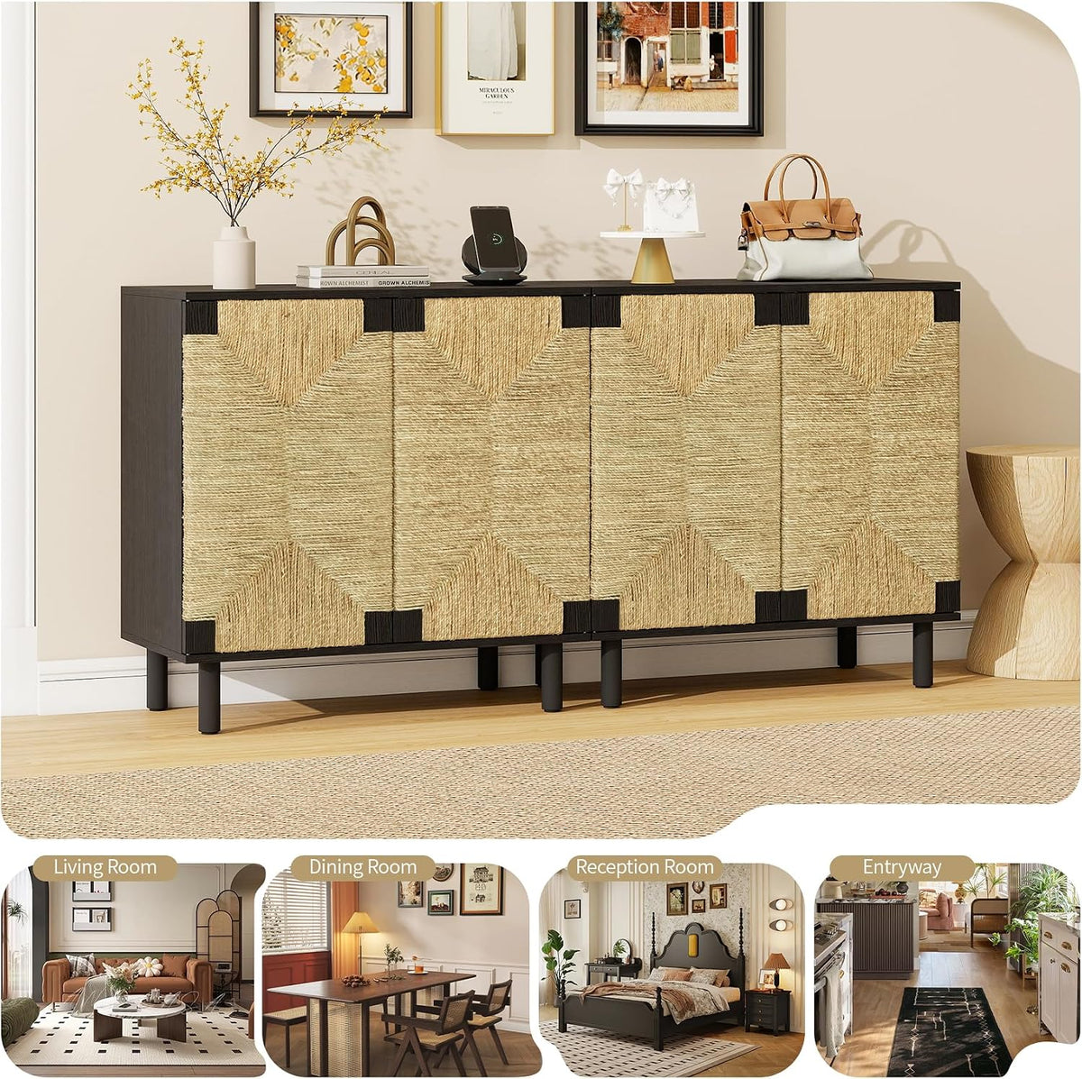 2-Pack 31.5" Sideboard Cabinet for TV - Boho TV Stand with Storage, Smal...