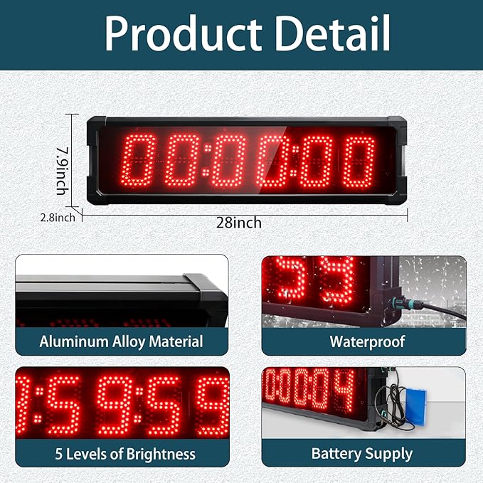 Race Clock with Tripod for Running Events, Large LED Stopwatch with Remote - Image 2