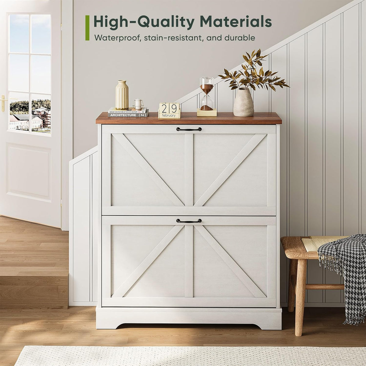 Smart FENDEE Shoe Cabinet, Shoe Storage Cabinet for Entryway with 2 Flip Draw...