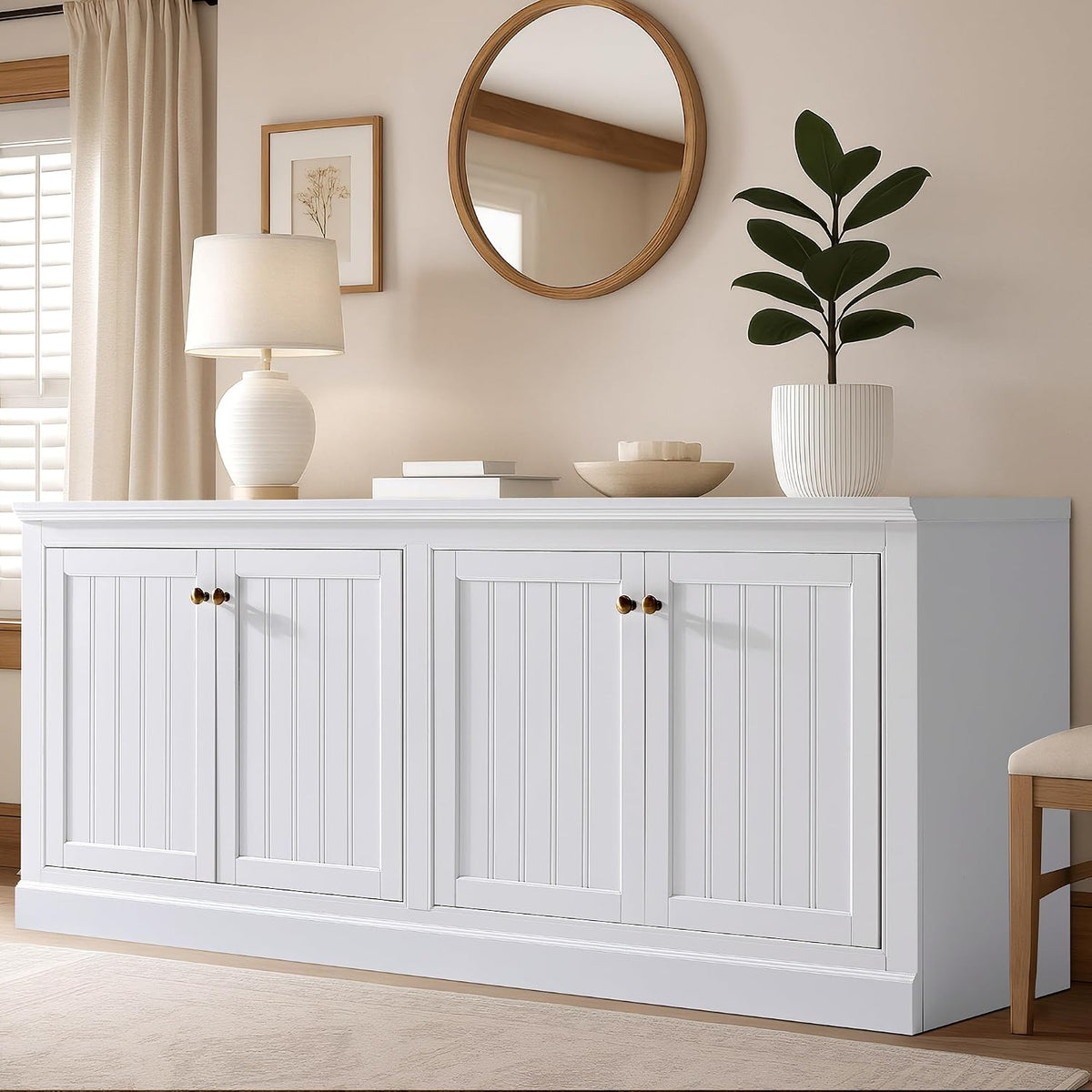 AMERLIFE 72" Farmhouse Sideboard Buffet Cabinet with Barn Doors