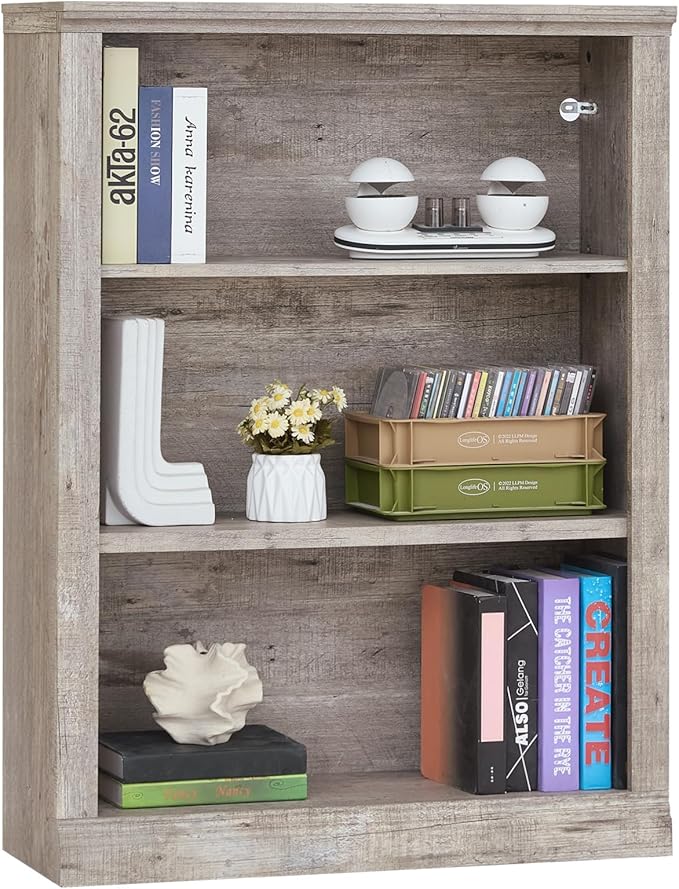 RWYHG 43" Grey Tall Bookshelf Set of 2, 3-Tier Thick Wooden Book Shelf - Image 9
