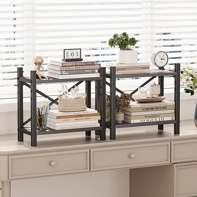 Homeiju Desktop Bookshelf, 4-Tier Stackable Narrow Desk Bookcase, Adjustable - Image 4