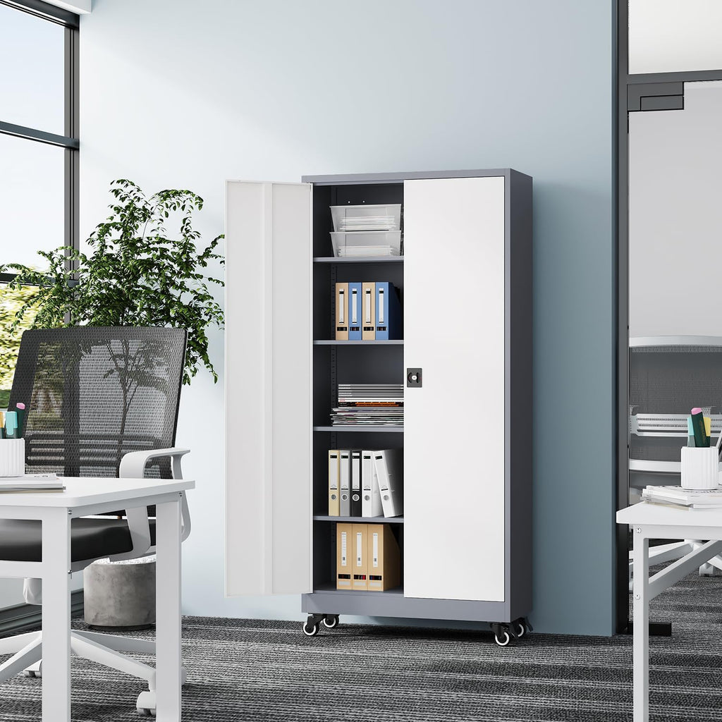 fesbos metal rolling storage cabinet-74.6” tall steel file shown in use