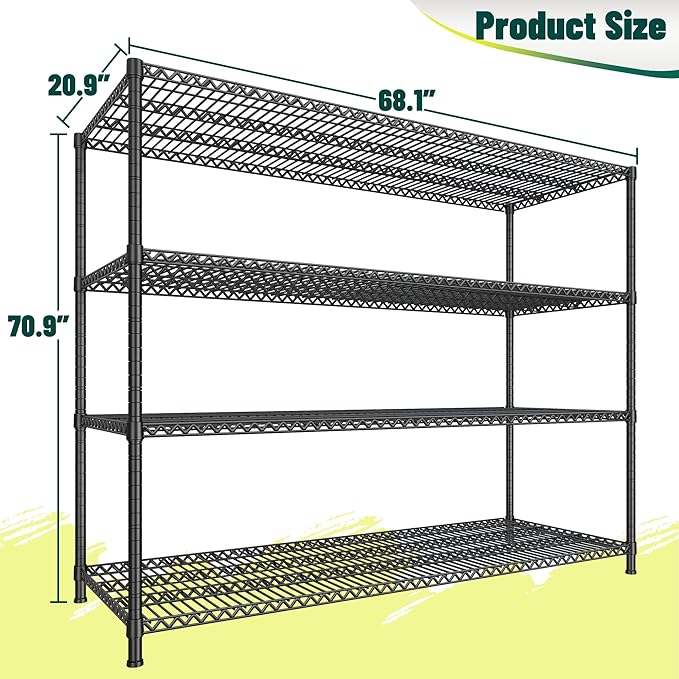 DurayLoly 2500 LBS Shelf Storage Shelves 68.1" W Wire Shelving Unit, Garage - Image 3
