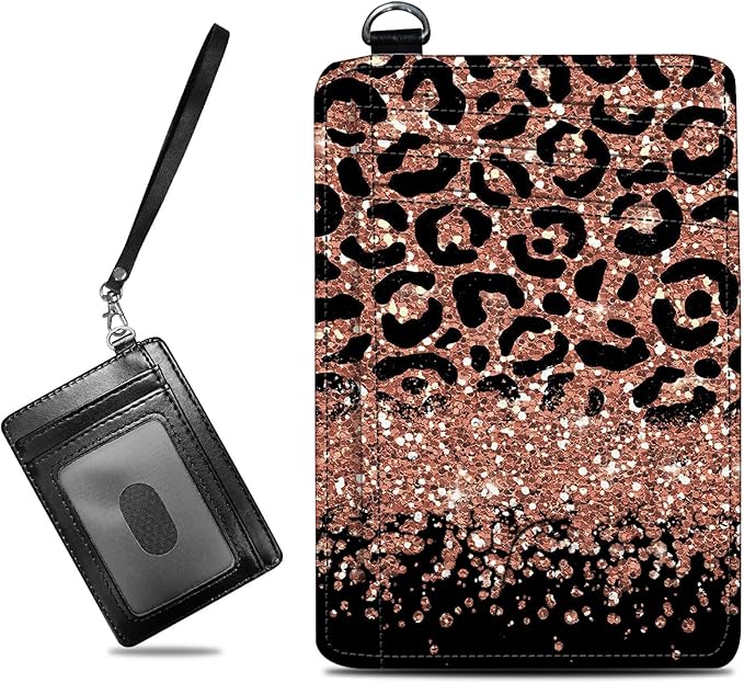 BWEGRHE Small Travel Wallets, Leopard Glitter Slim Minimalist Front Pocket by BWEGRHE