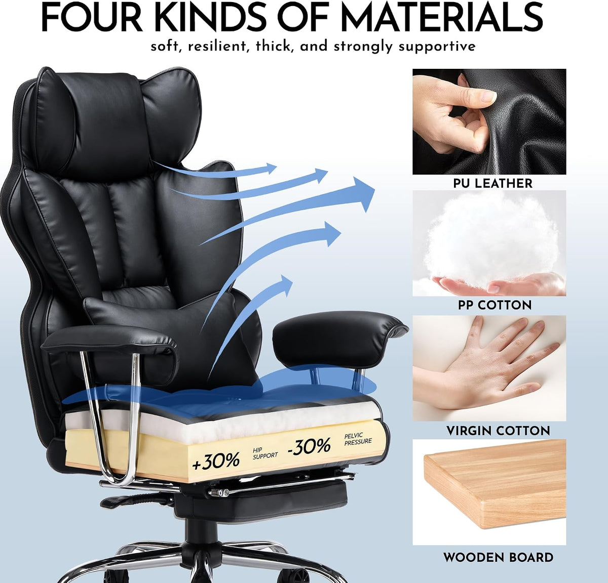 Efomao Big and Tall Office Chair 400lbs, Executive PU Leather Desk Chair with...