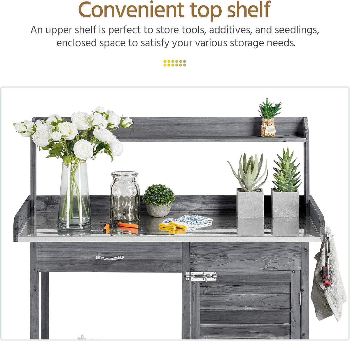 Yaheetech Potting Bench Outdoor Potting Table with Storage,Gray