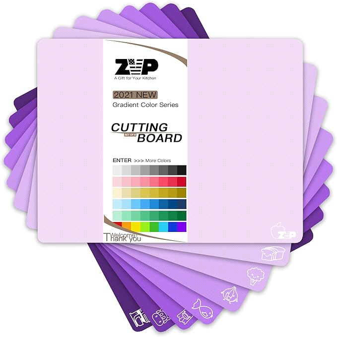 ZVP Plastic Cutting Boards for Kitchen, Flexible Cutting Mats, Gradient Purple by ZVP