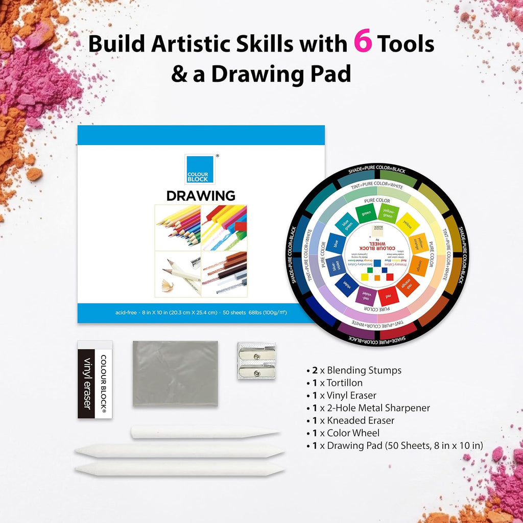 colour block 91-pc sketching & drawing set in, package contents