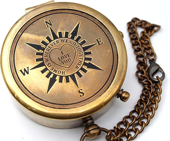 US HANDICRAFTS Home is Wherever Engraved Brass Compass - Image 3