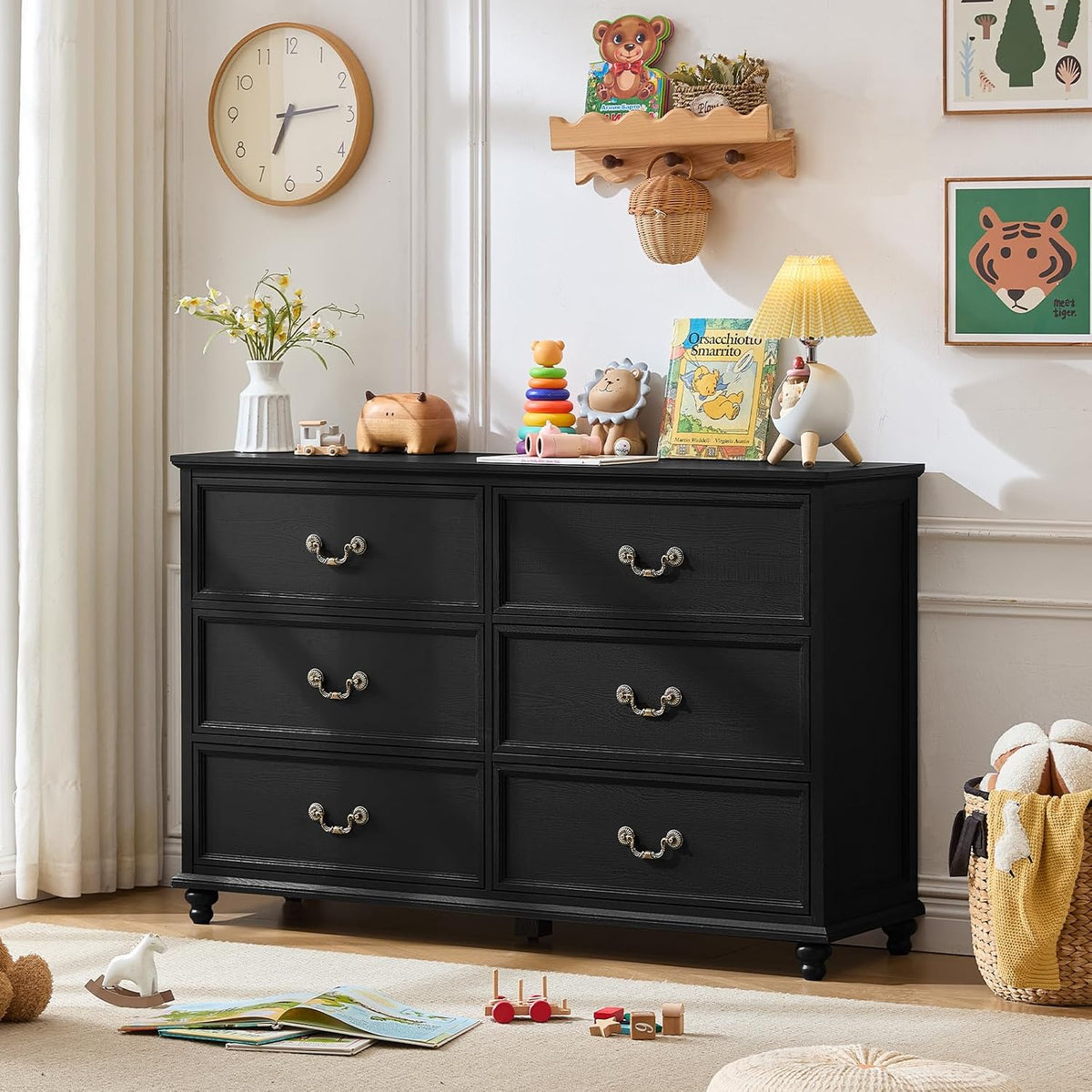 Joaxswe Farmhouse 6 Drawers Dresser for Bedroom, Vintage 54" Wide Chest ...
