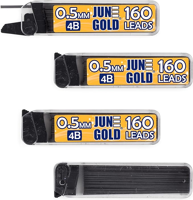 June Gold 640 Pieces, 0.5 mm 4B Lead Refills, 160 Pieces Per Dispenser by JuneGold