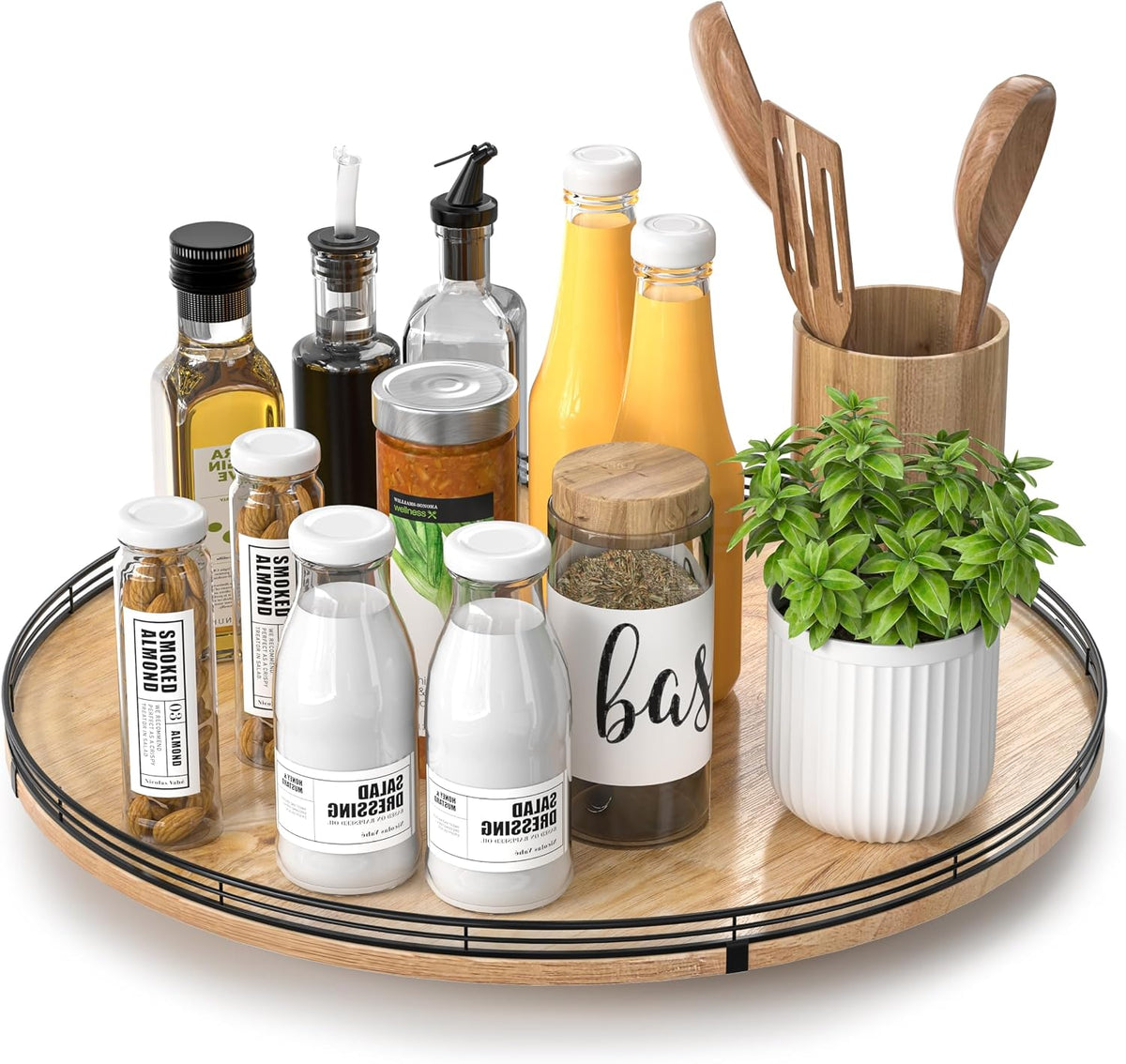 AMH 18-Inch Extra Large Farmhouse Oak Lazy Susan Organizer