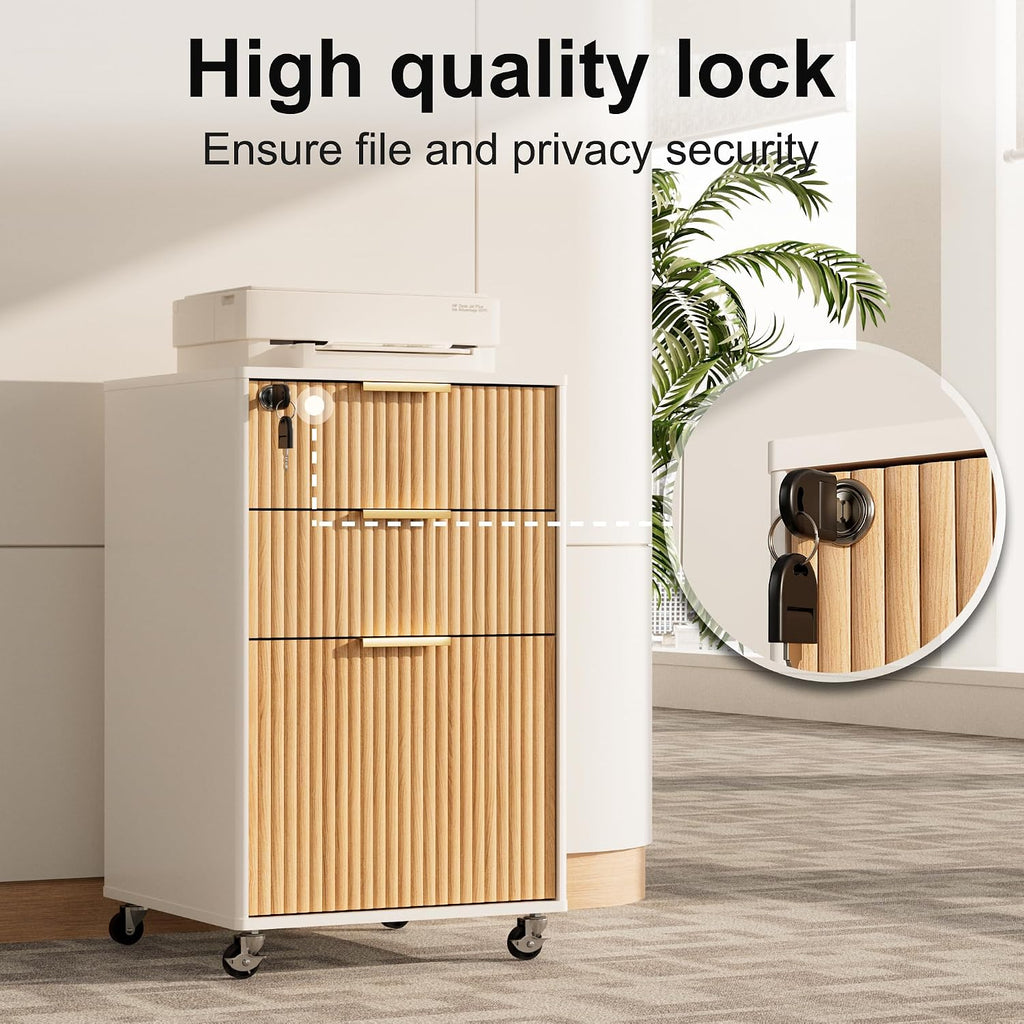 3 drawers fluted mobile file cabinet with lock, package contents
