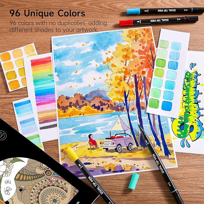 Shuttle Art Dual Tip Brush Pens, 96 Colours Fine and Brush Tip Markers Set - Image 5