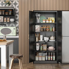 steeloong 71"metal pantry storage cabinet with doors & on a desk or shelf