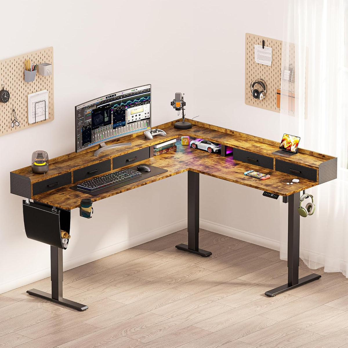 WALKINGDESK 75 Inches Height Adjustable L Shaped Standing Desk with 5 Drawers...