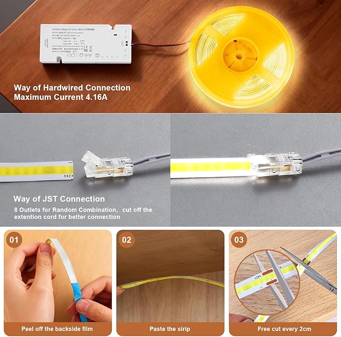 CUBITOR Under Cabinet Led Light Strip kit, 2 Roll x 16.4ft Cuttable 3000K COB - Image 4