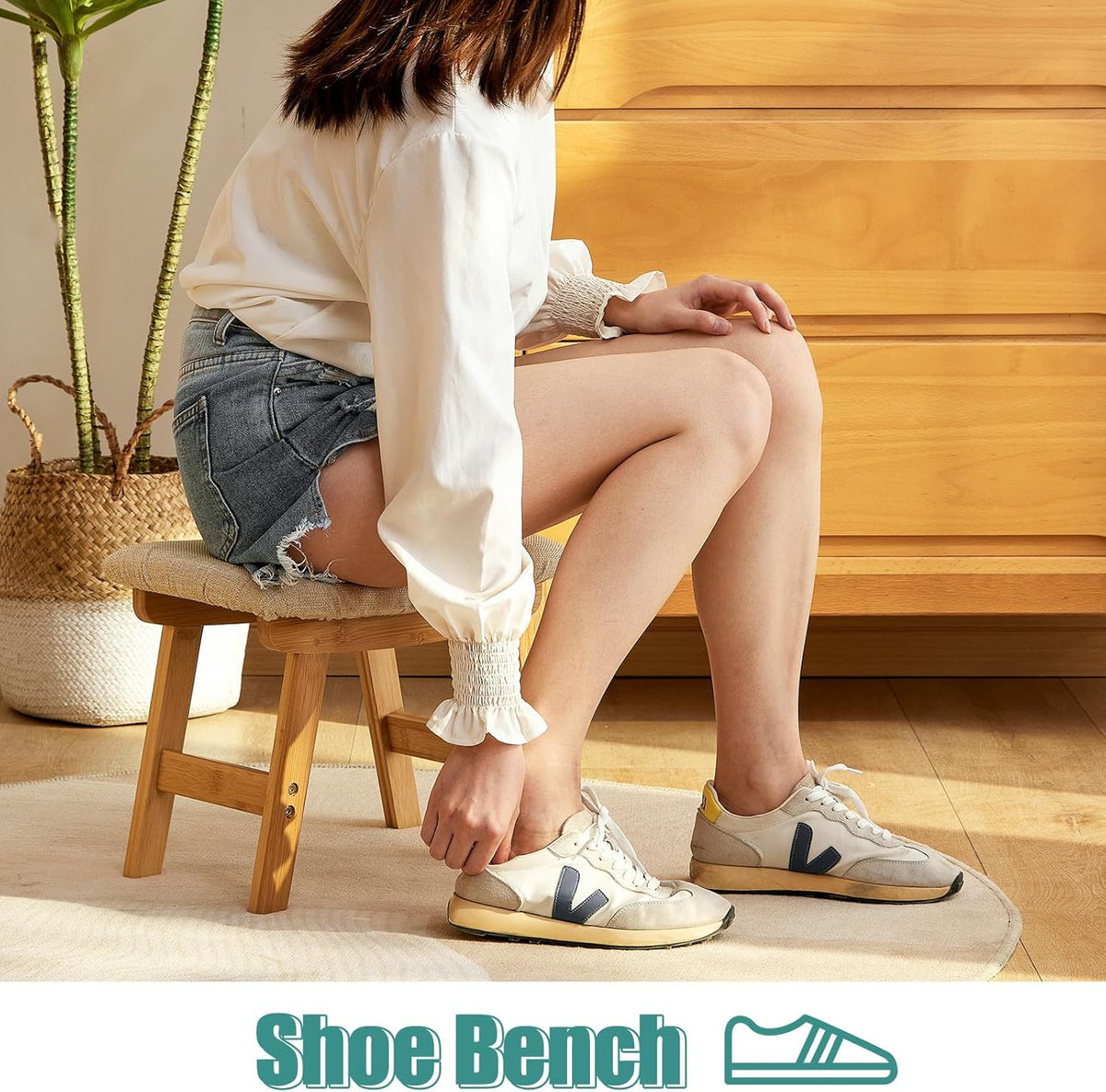 viewcare Foot Stools Ottoman, Small Soft Footrest Ottoman with Wood Legs, Sof...