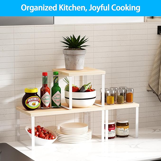 Golener Countertop Organizer Corner Shelf, 2 Tier Adjustable Stackable Corner - Image 2