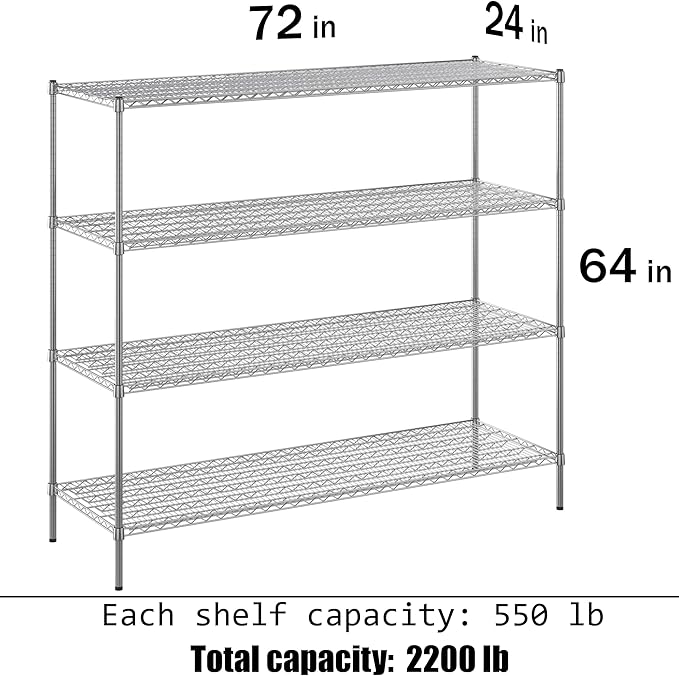 Regal Altair 24" Deep x 72" Wide x 64" Height Wire Shelving Kit | 4-Tier | NSF - Image 3