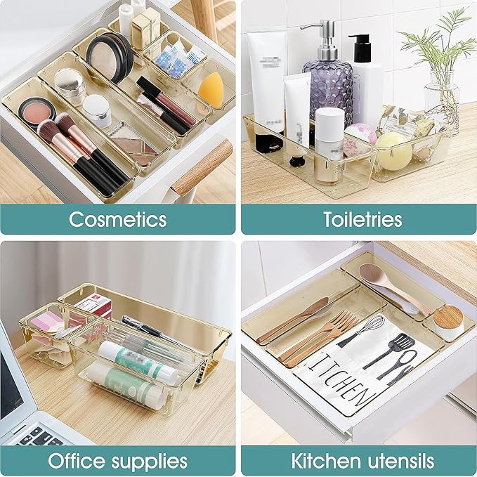 WOWBOX 25 PCS Plastic Drawer Organizer Set, 4 Sizes Desk Drawer Divider - Image 5