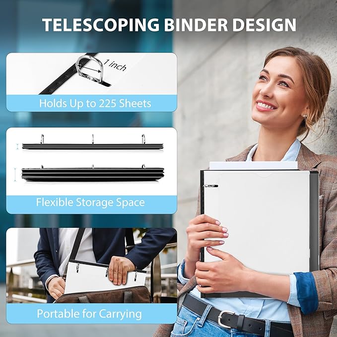 WOT I 1 Inch Telescoping 3 Ring Binder 4 Pack, Expandable Flexible Binder - Image 2