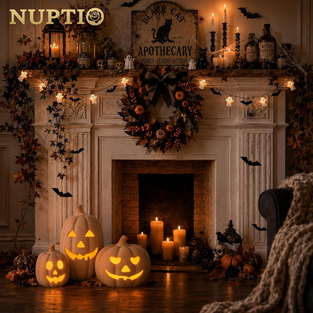NUPTIO Terracotta Pumpkin Halloween Thanksgiving Outdoor Porch Decor, 10"H