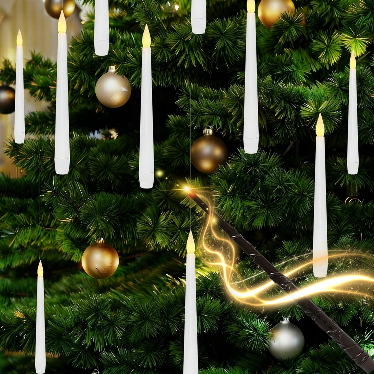 Lezonic Floating Candles with Magic Wand Remote, 20 Pack Hanging LED Candles,...