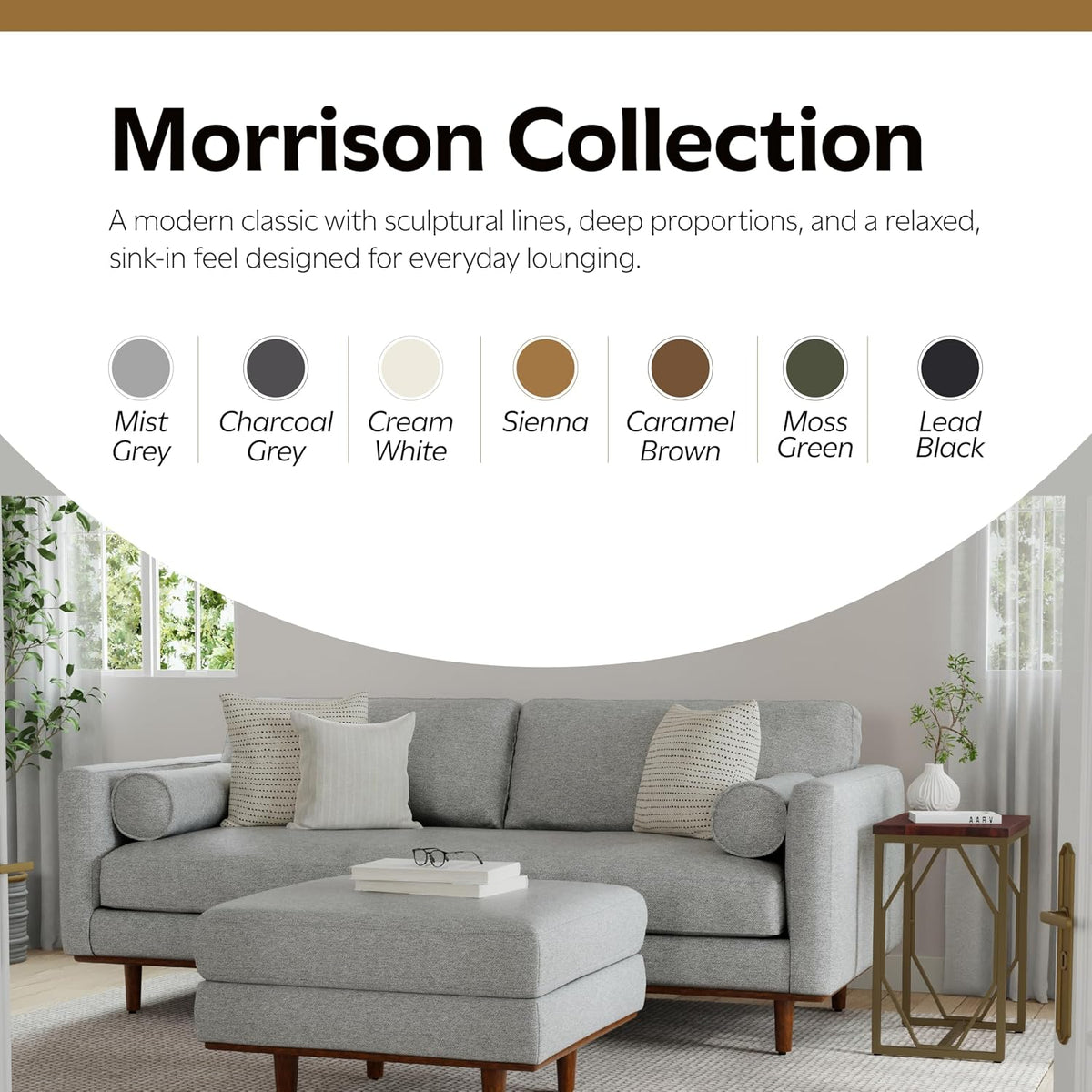 SIMPLIHOME Morrison 33" Wide Woven-Blend Rectangle Ottoman in Mist Grey
