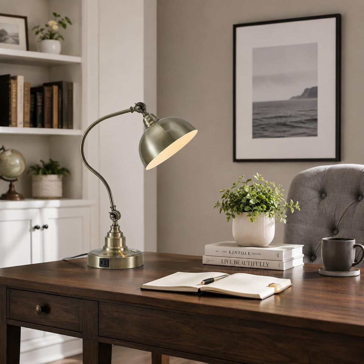 dimmable touch control antique brass desk lamp with shown in use