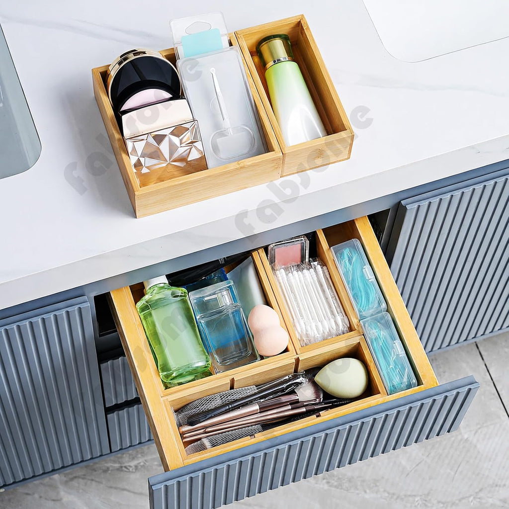 fabsome drawer organizer, set of 9 bamboo wood, close-up detail