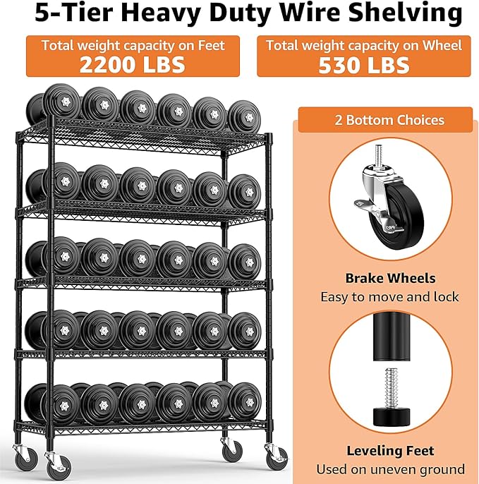 M MZG Garage Shelving 5 Tier Industrial Metal Shelving Units - Image 4