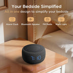 buffbee alarm clock with bluetooth speaker & fm shown in use