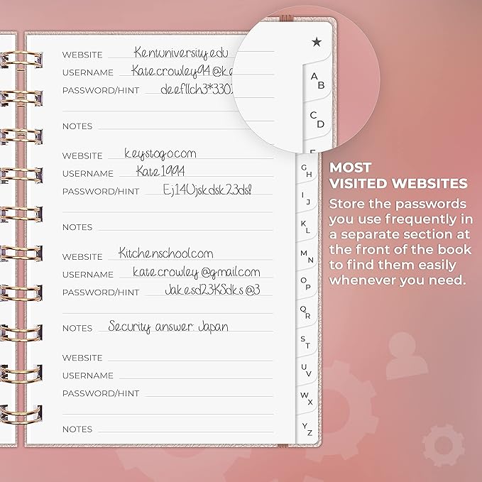 Clever Fox Password Book Spiral – Mini Internet Address & Password Organizer - Image 4