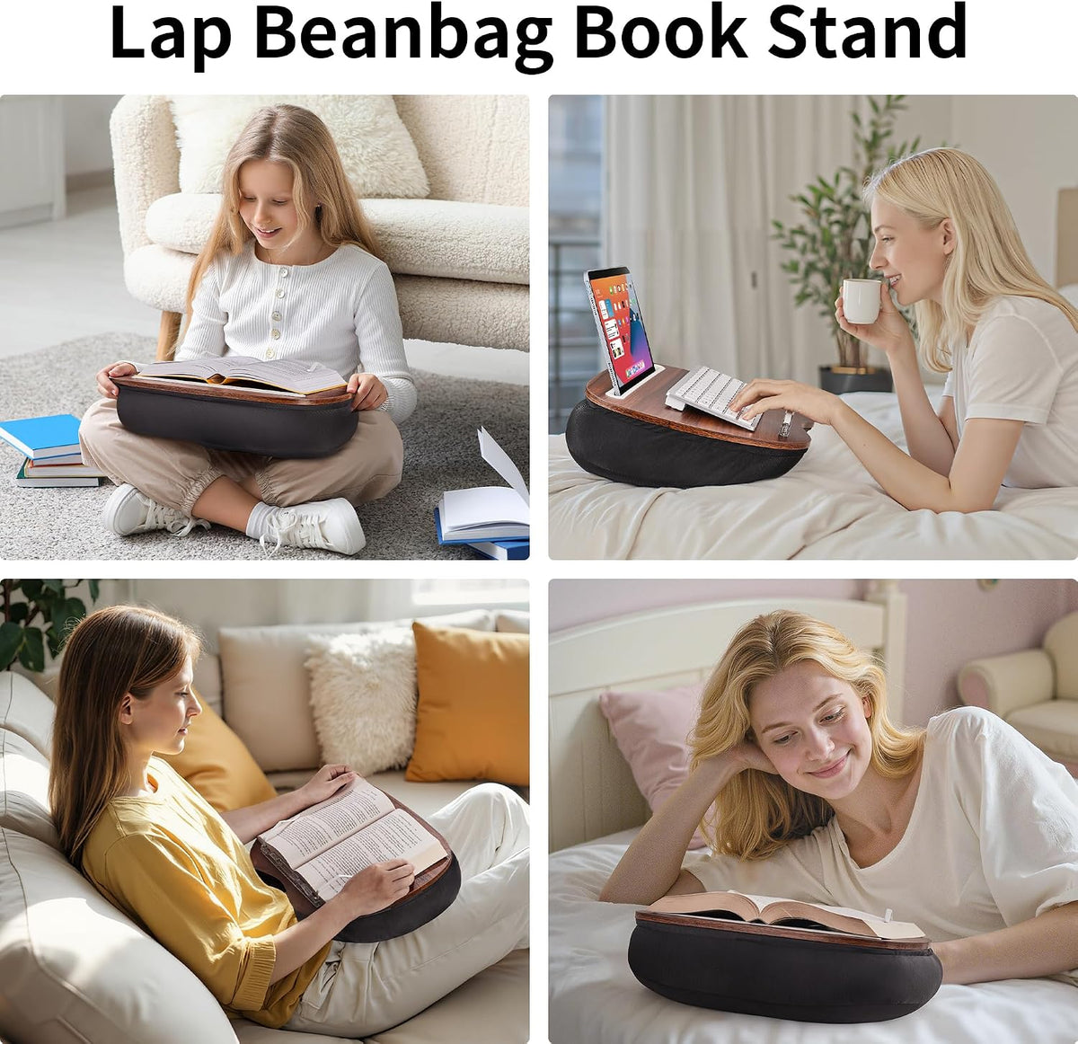 JARLINK Lap Beanbag Book Stand, Hands Free Reading Support, Muted Gray