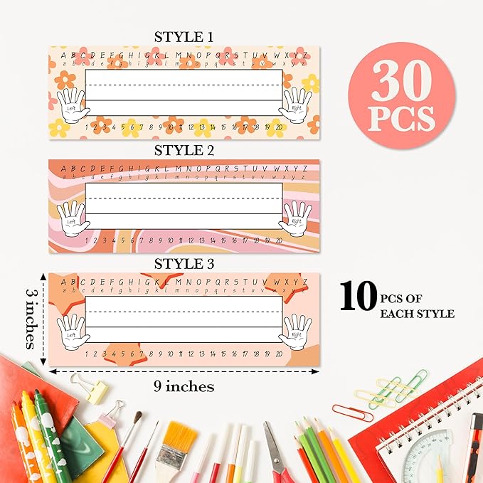 Name Tags for Students, Retro Name Plates, Groovy Name Labels for School Desks - Image 2