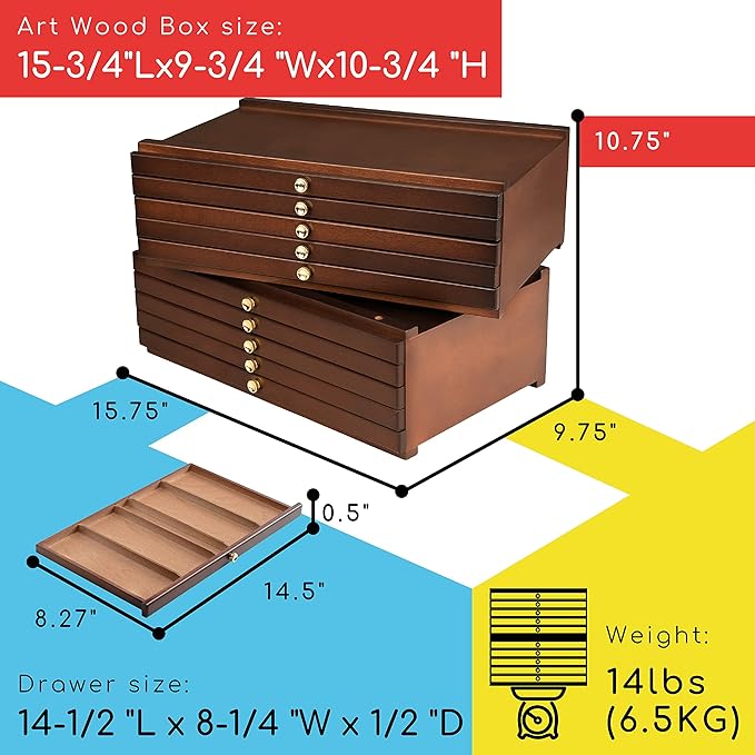 MEEDEN 10-Drawer Art Supply Storage Box, Beech Wood Art Box, Large Capacity - Image 3