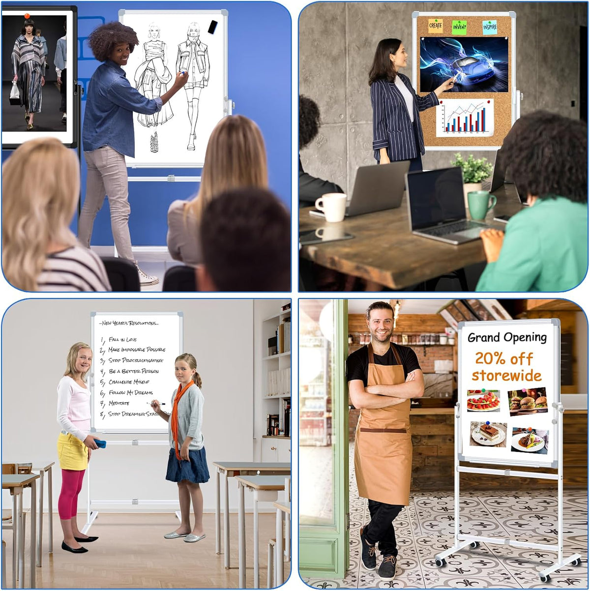 Max-officoo 30"x40" Double Sided Whiteboard & Cork Board on Whe...
