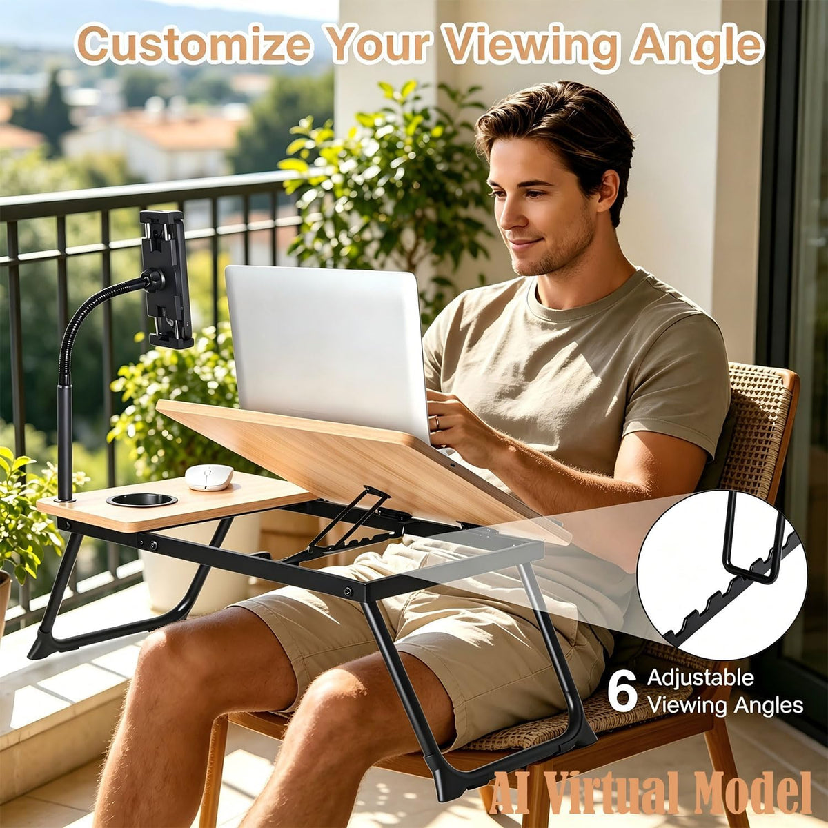 Foldable Lap Desk for Bed and Sofa, Portable Laptop Desk with Gooseneck Phone...