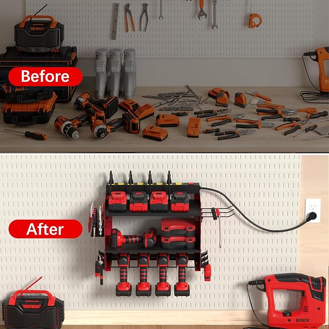 CFMASTER Power Tool Organizer Wall Mount wtih Charging Station, 4 Drill Holder - Image 9