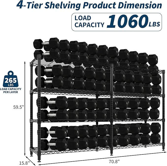 MilleLoom Metal Storage Shelves 4-Tiers, Adjustable Standing Wire Rack Shelf - Image 3