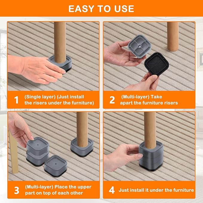 shouwuhho 12 Pack Furniture Risers Adjustable Bed Risers Heavy Duty Lifts - Image 7