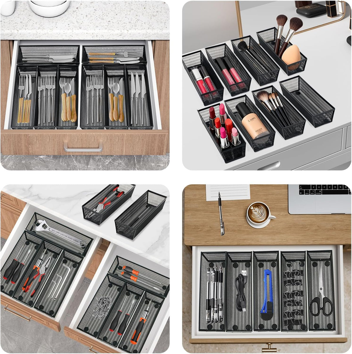 Neudeco Silverware Organizer, Black, 9 x 3 x 2 inch, Pack of 12