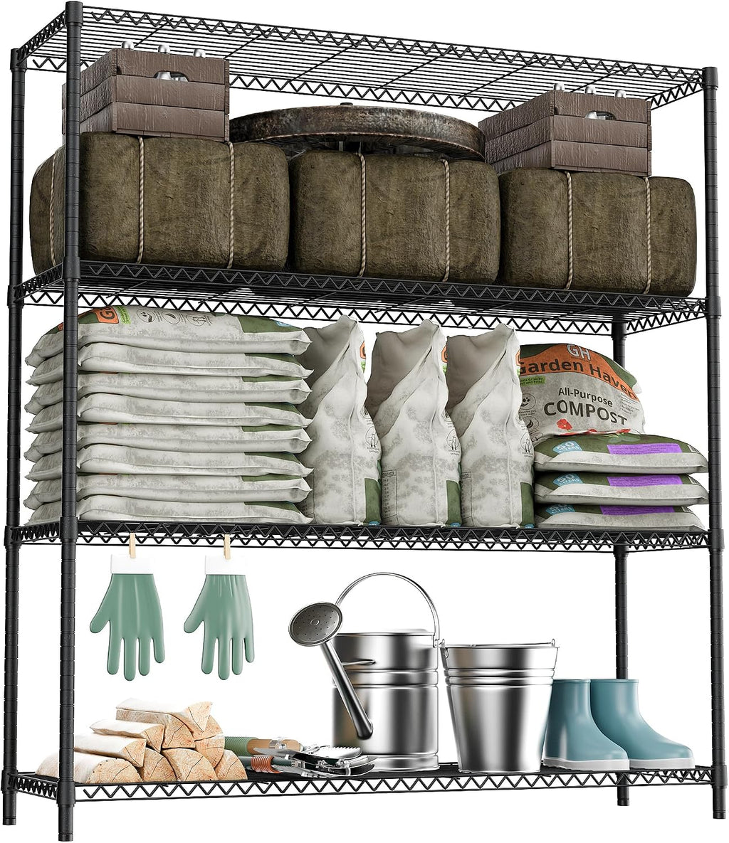 M MZG Stand Shelf Wire Rust-Proof Outdoor Storage Shelving 4-Tier Utility