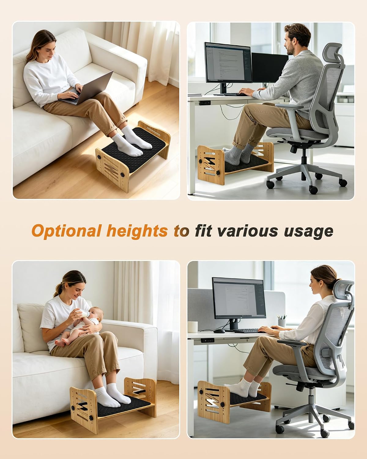 MYPLACE Ergonomic Foot Rest for Under Desk at Work - Bamboo Adjustable Under ...